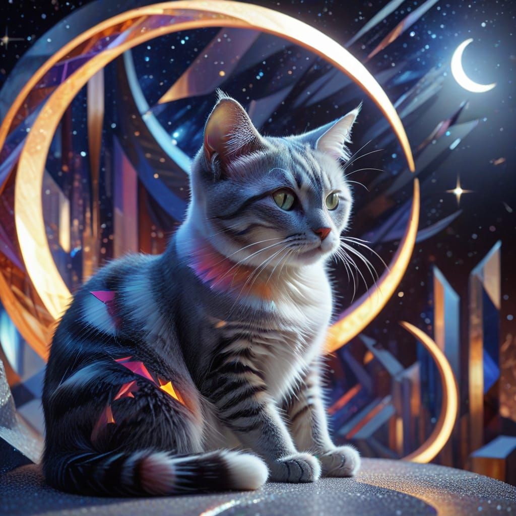 Cubist Cat on the Moon in Macro Photography