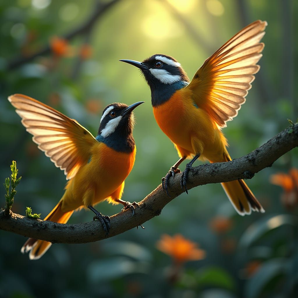 Birds-of-Paradise in Lush Rainforest, Matte Painting Style