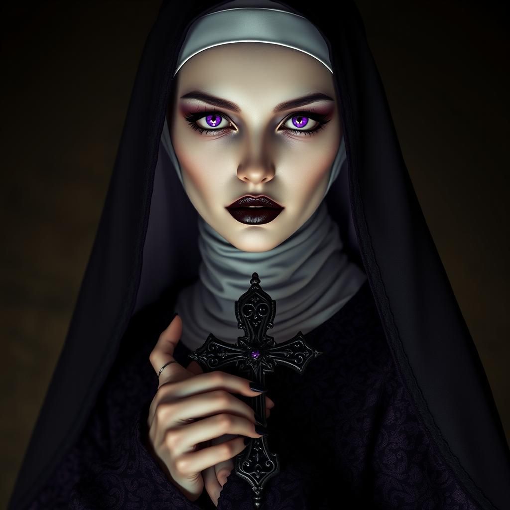 Ethereal Violet-Eyed Nun with Petrine Cross