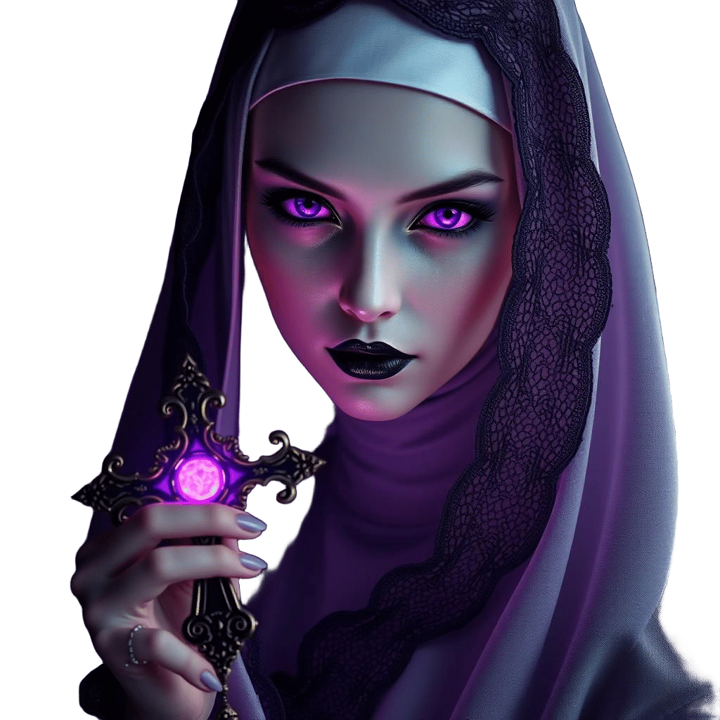 Violet-Eyed Nun with Petrine Cross in Art Nouveau Style