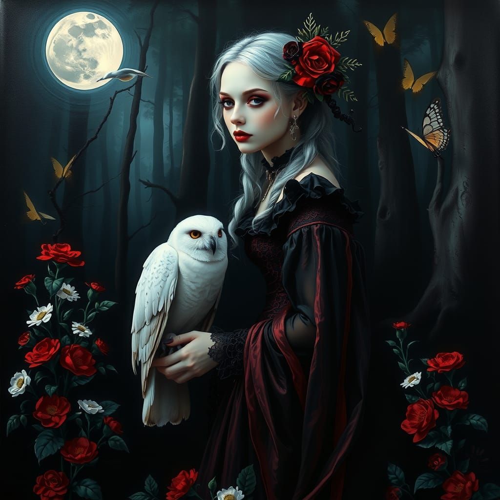 Gothic Lady with White Owl Matte Painting