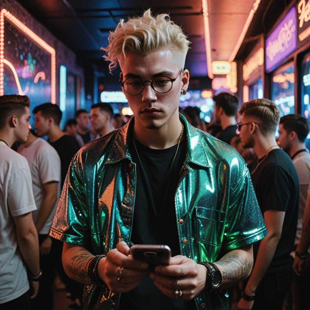 Grunge Chic Disco Heartthrob in Neon Glow