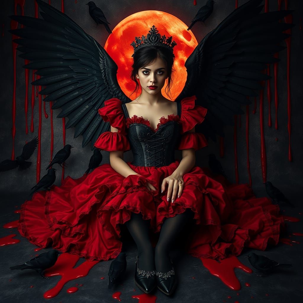 Gothic Woman with Angel Wings in Dark Fantasy