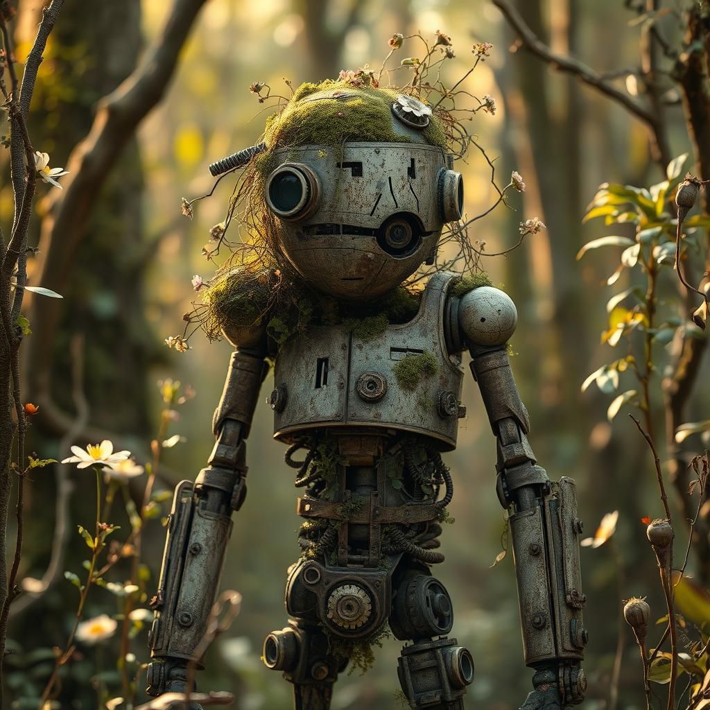 Android Reclaimed by Nature in Renaissance Style