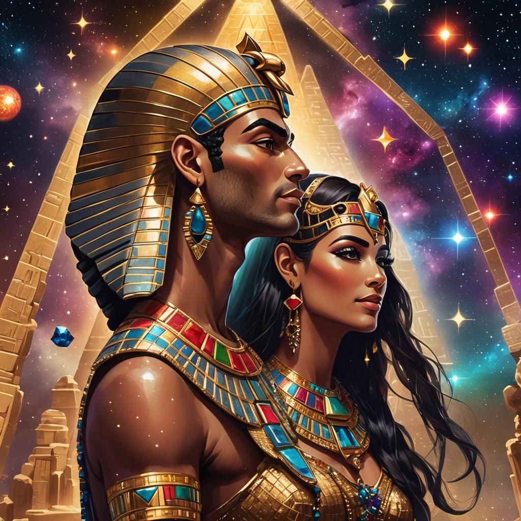 Egyptian Pharaoh and Goddess in Profile