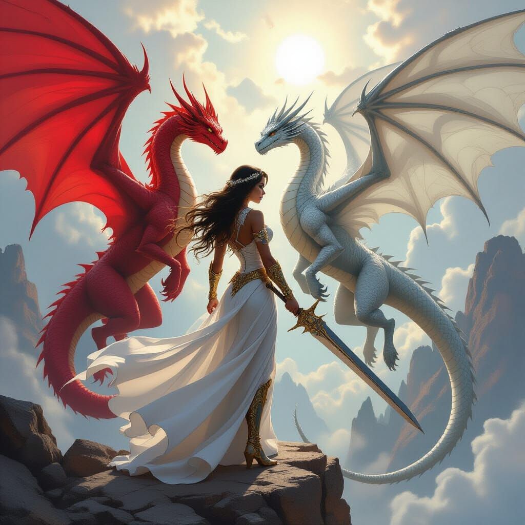 Warrior Princess with Dragons in Epic Fantasy Art Style