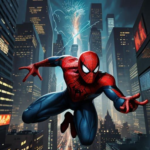 Heroic Spiderman in Vivid Comic Book Realism