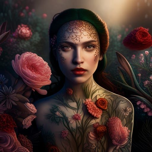 Ethereal Woman Made of Flowers: Detailed Digital Art