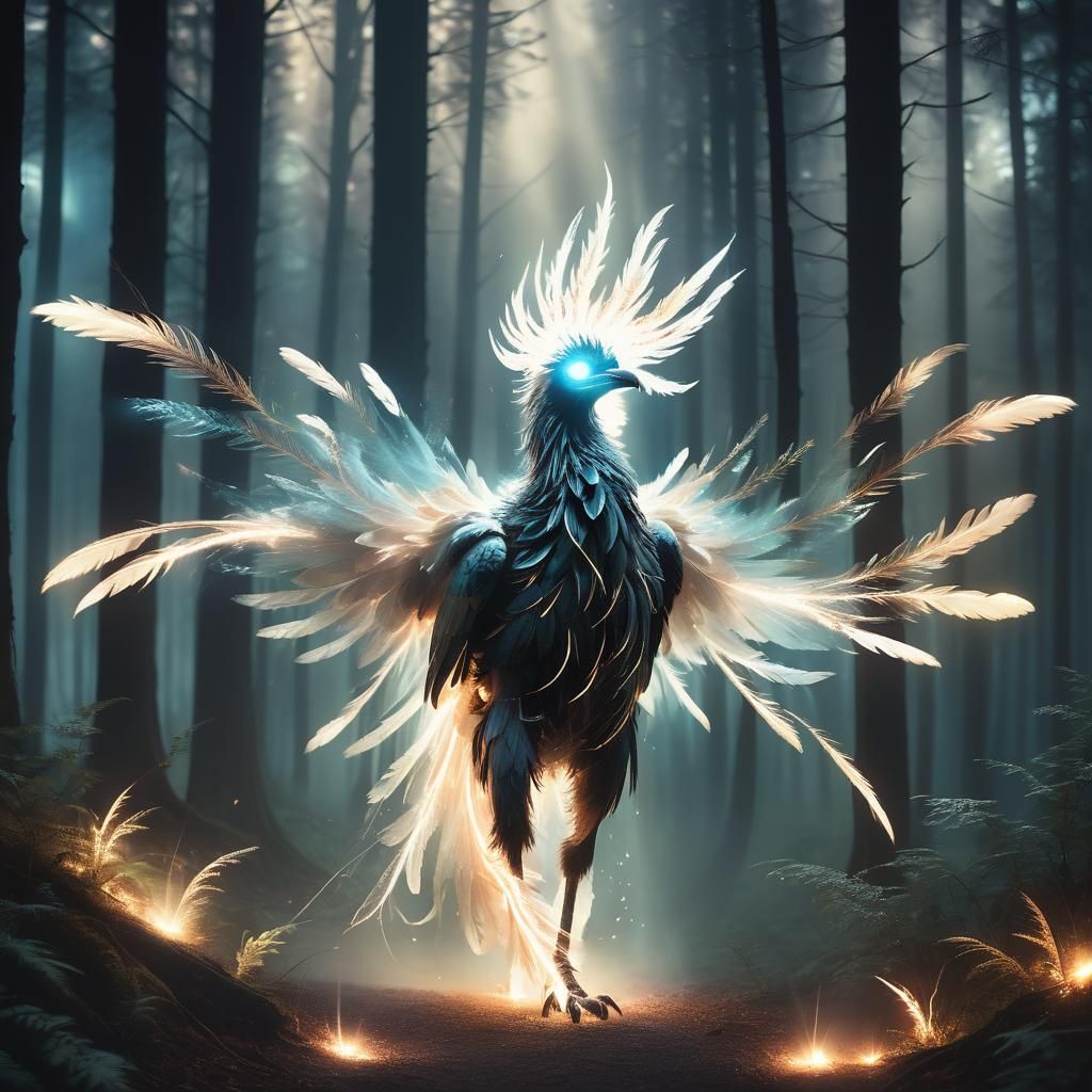 Ethereal Light Creature in a Dark Forest