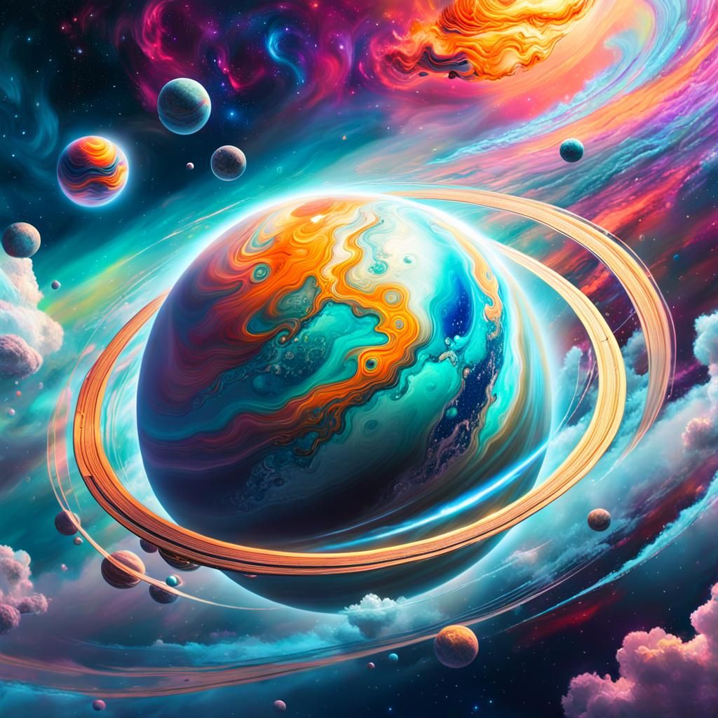 Glowing Planet in Space: Surreal Macro Oil Painting