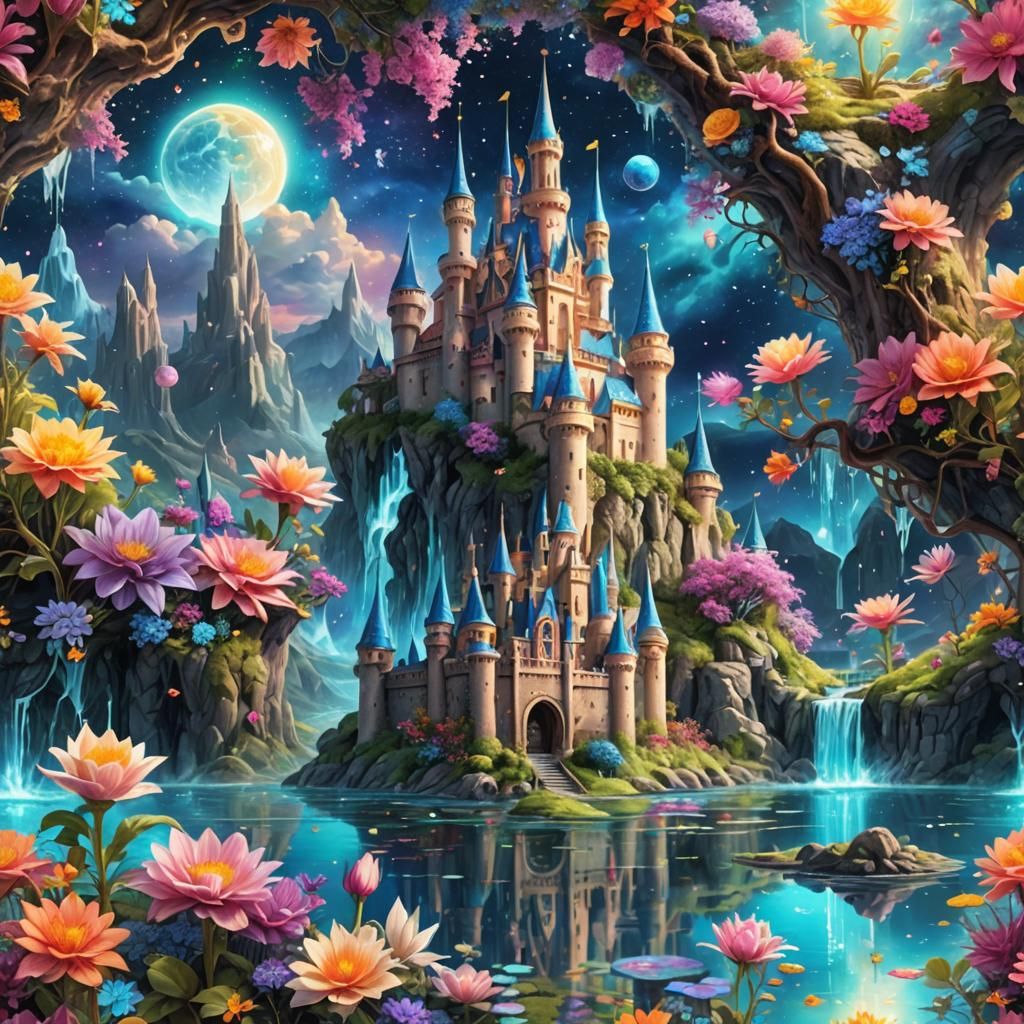 Fantasy Castle and Flowers