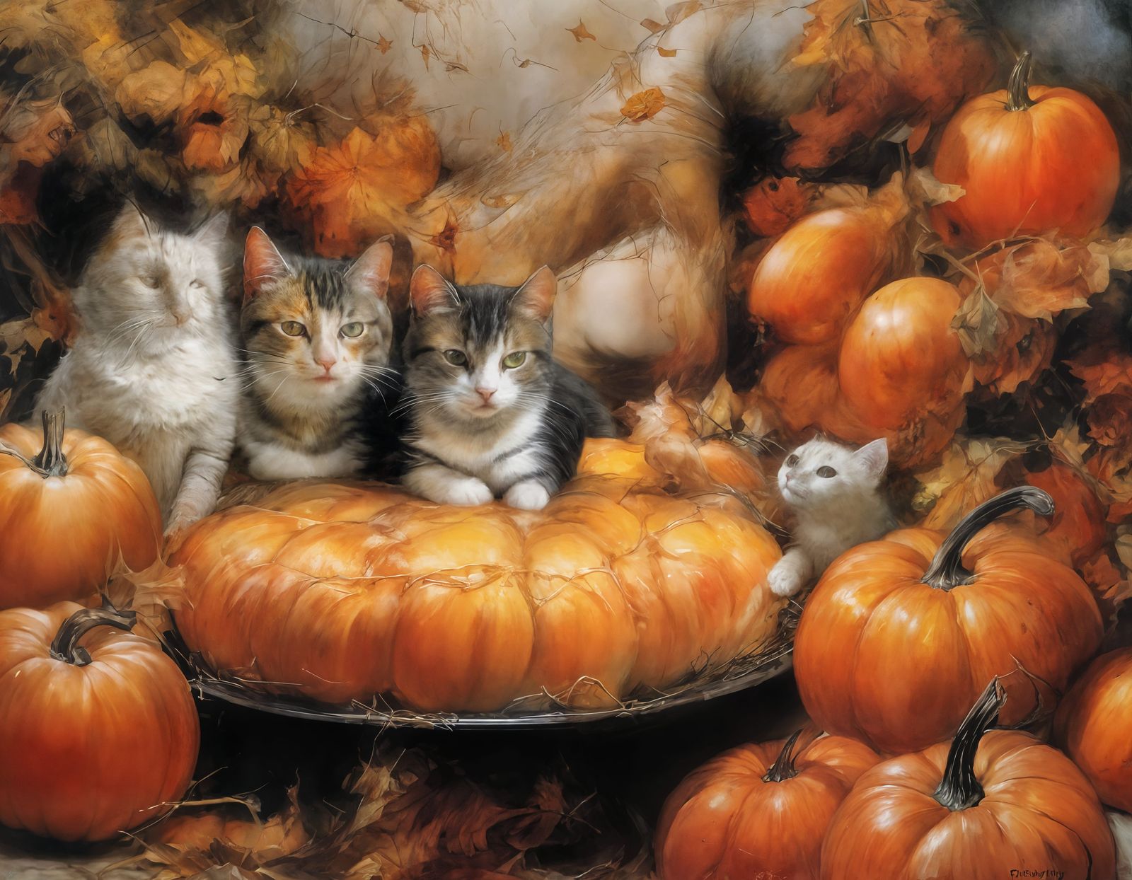 Harvest Festival Feast With Napping Cat