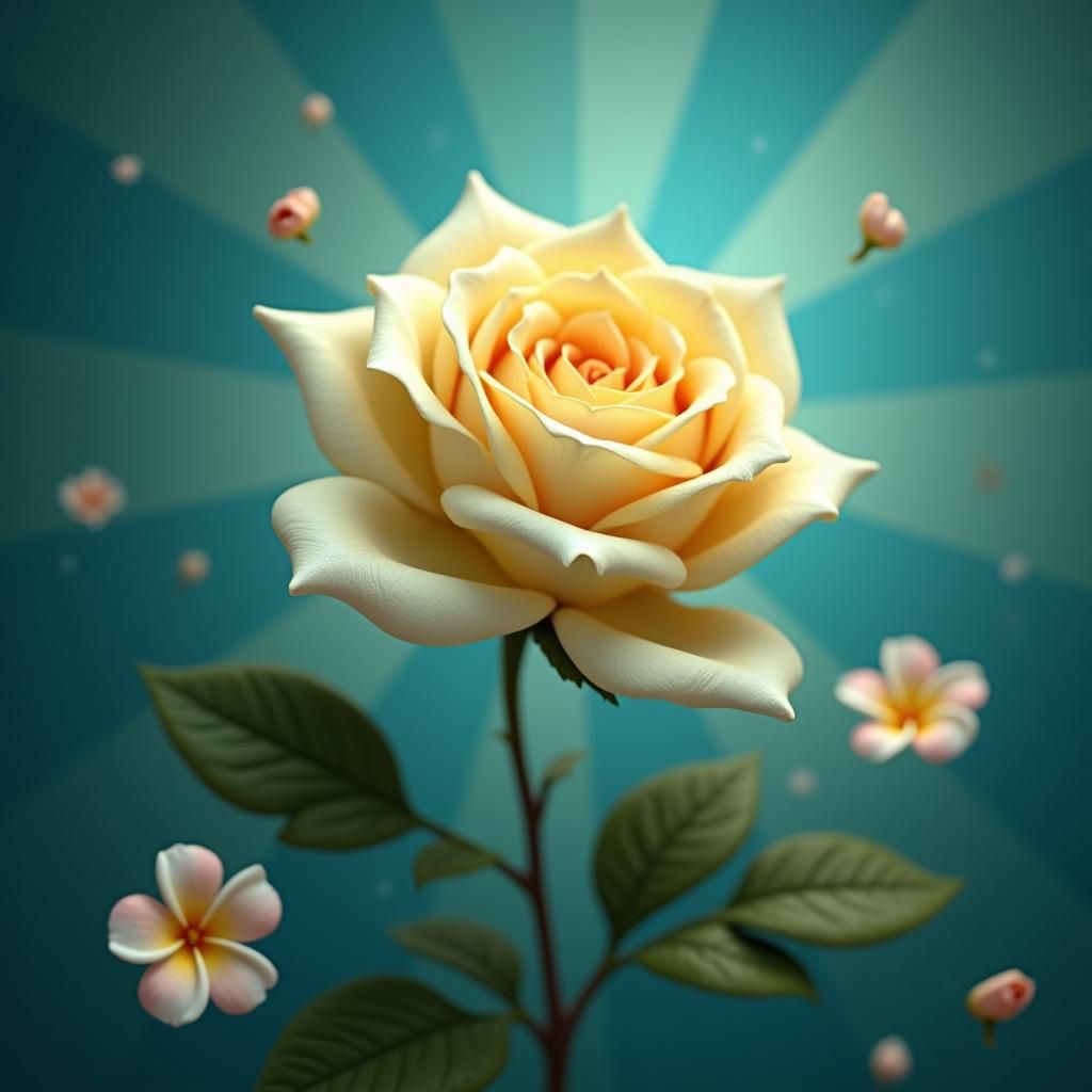 Light Yellow Rose in Full Bloom, 3D Digital Art