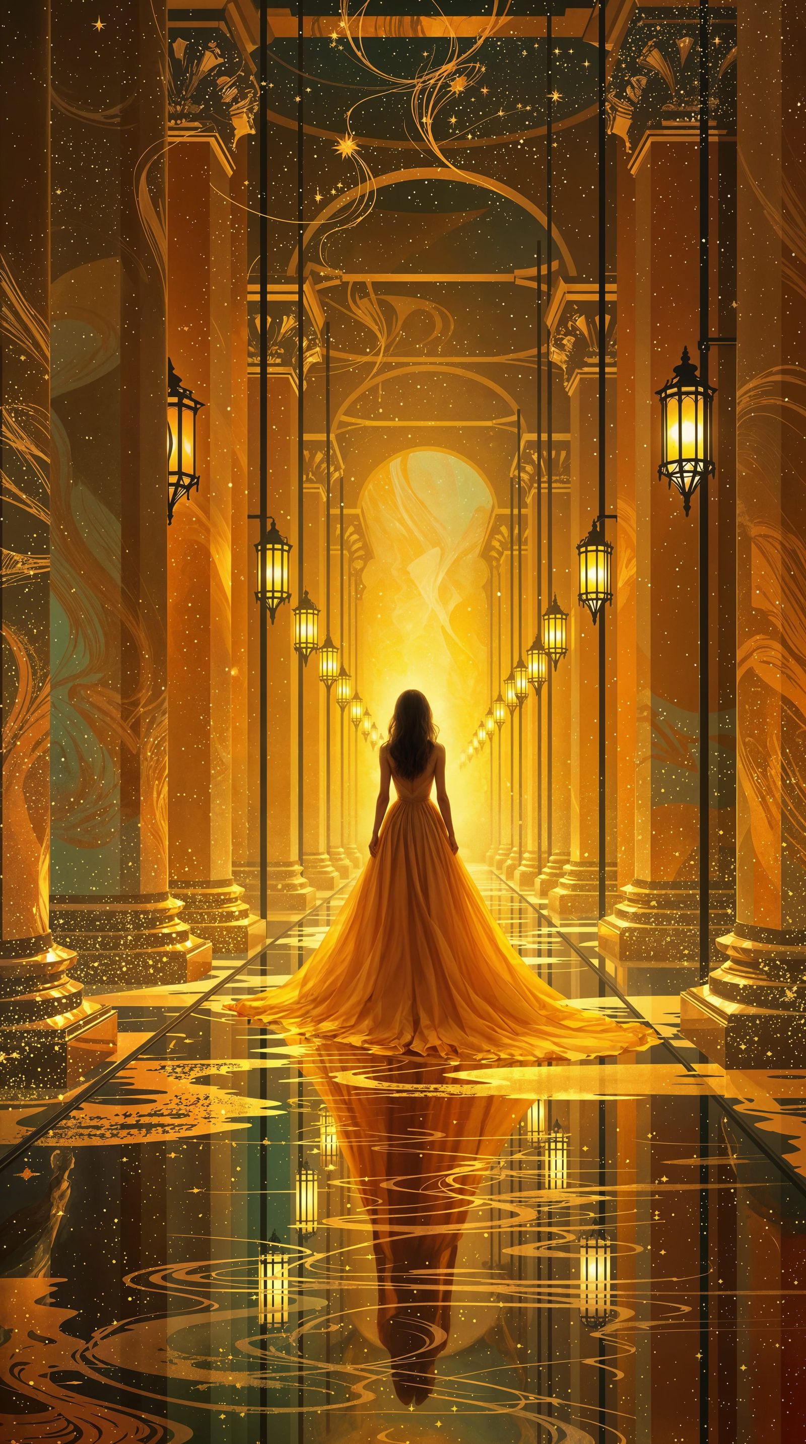 Ethereal Palace Dreams in Amber Hues