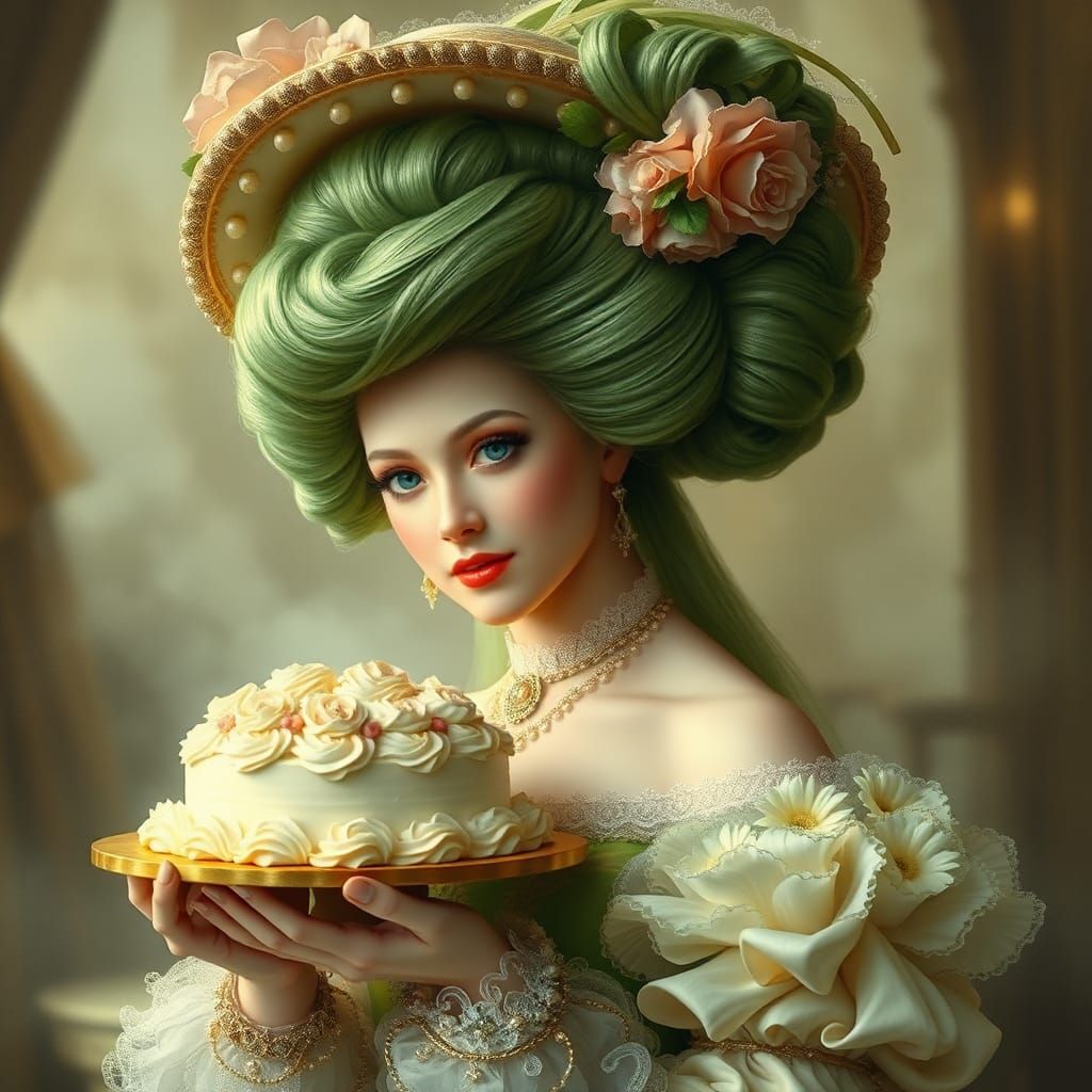 Marie Antoinette with Cake in Ethereal Style