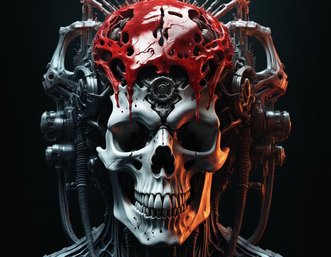 Biomechanical Skull Explosion in Giger Style