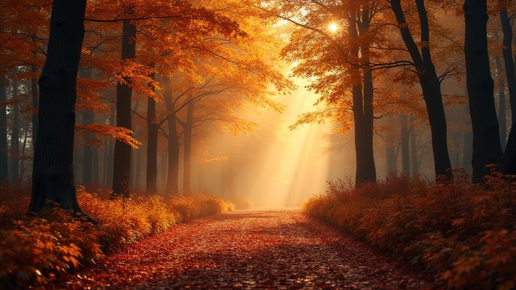 Vibrant Autumn Landscape Wallpaper in Whimsical Style