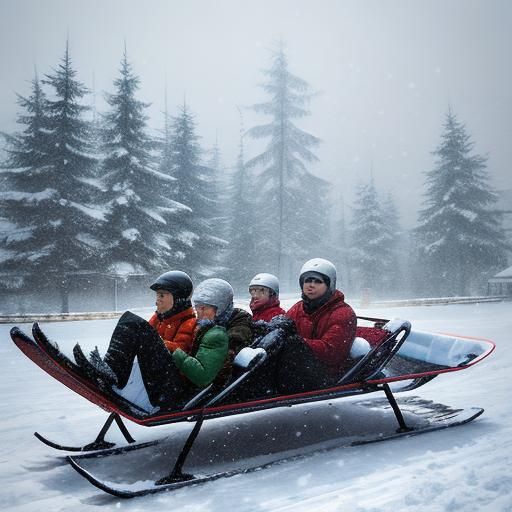 Winter Snow Landscape with Sledding Double Exposure