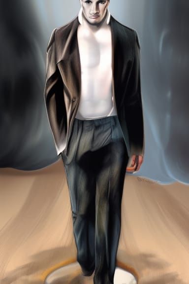 Sinister Grey Pompadour Portrait in Vibrant Digital Art