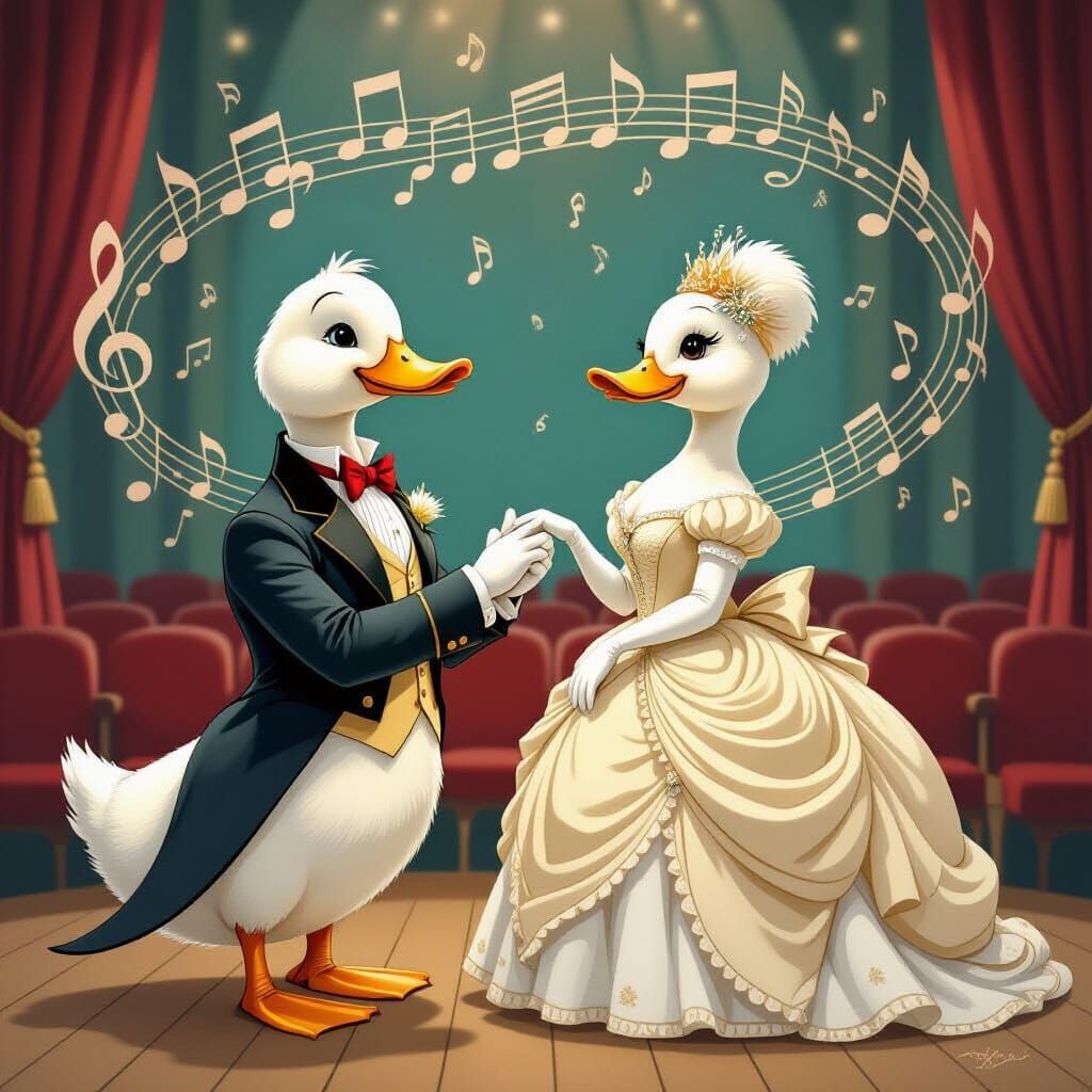 Duck Proposal in Dreamlike Theater Scene