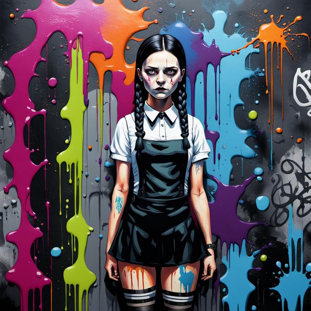Wednesday Addams in Graffiti Street Art Style