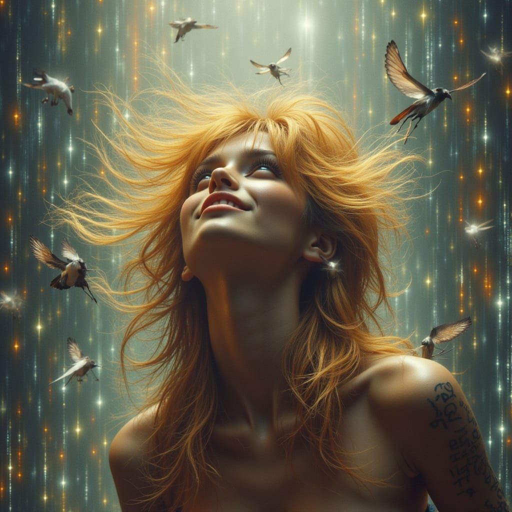 Binary Code Face Laughing in Digital Art Style