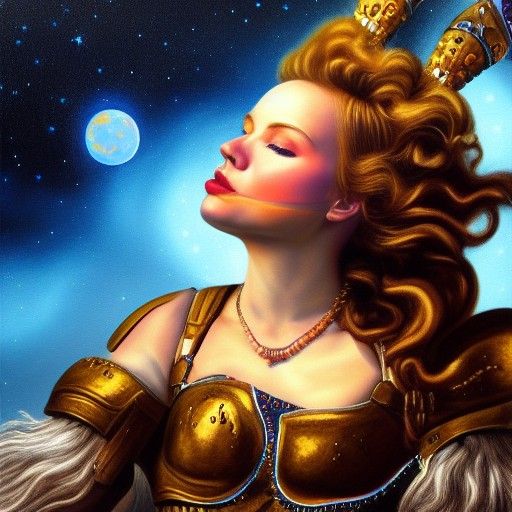 Hyper-Realist Painting of Brunhilde Under Night Sky