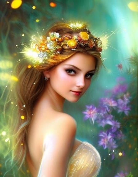 Firefly Princess with Iridescent Highlights in Watercolor St...