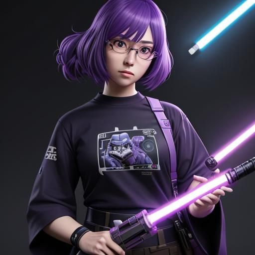 Girl in Star Wars Shirt with Lightsaber: Anime Art