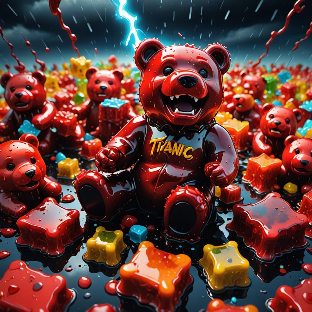 Titanic Gummy Bears Rip Through Glassy Sky in Graffiti Art