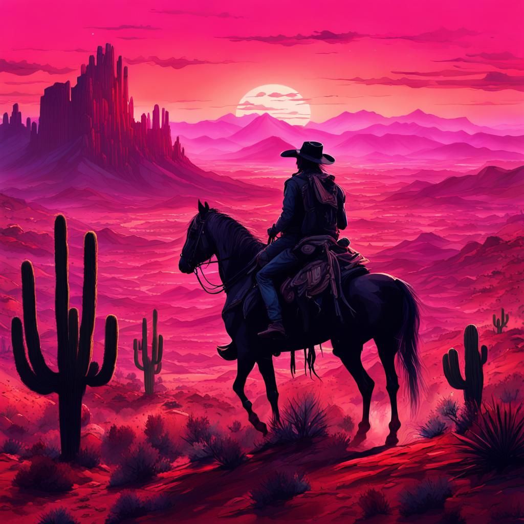 Cowboy Silhouette at Desert Sunset