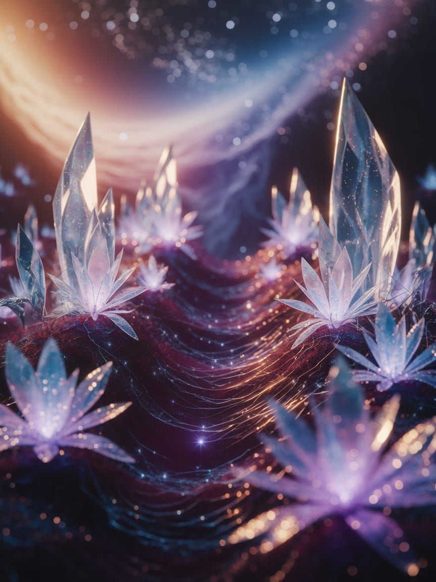 Ethereal Garden of Bioluminescent Flora Under Nebula Glow