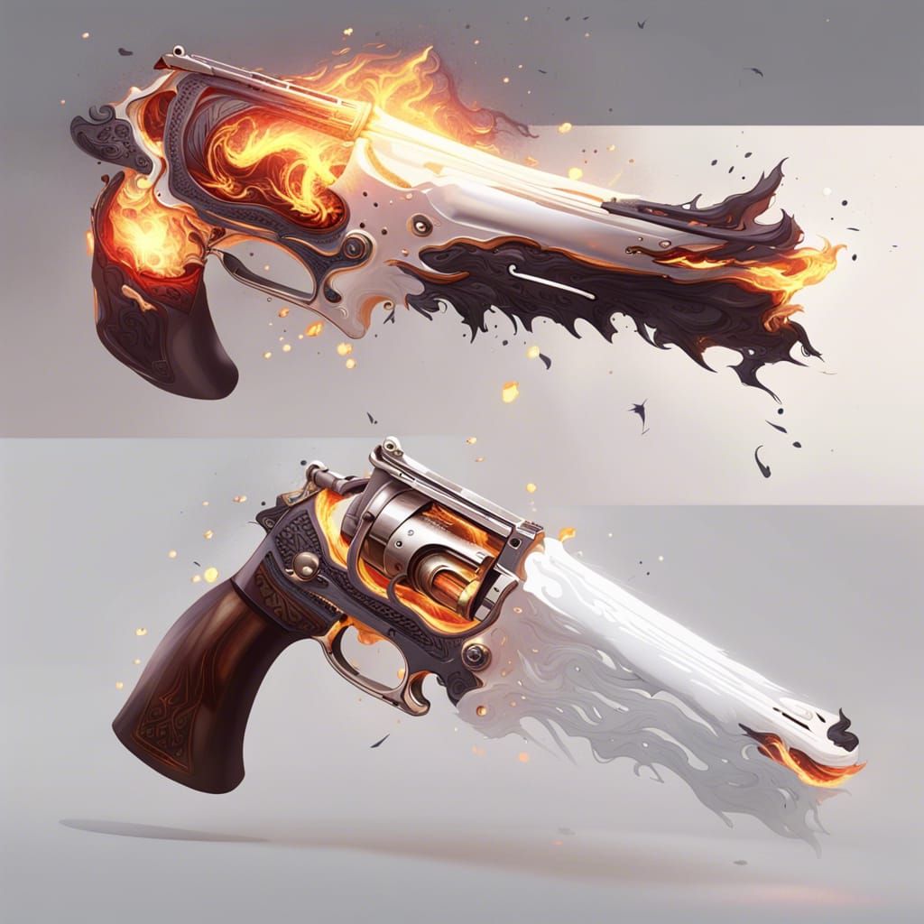 Fiery Metallic Revolver: Fantasy Digital Art