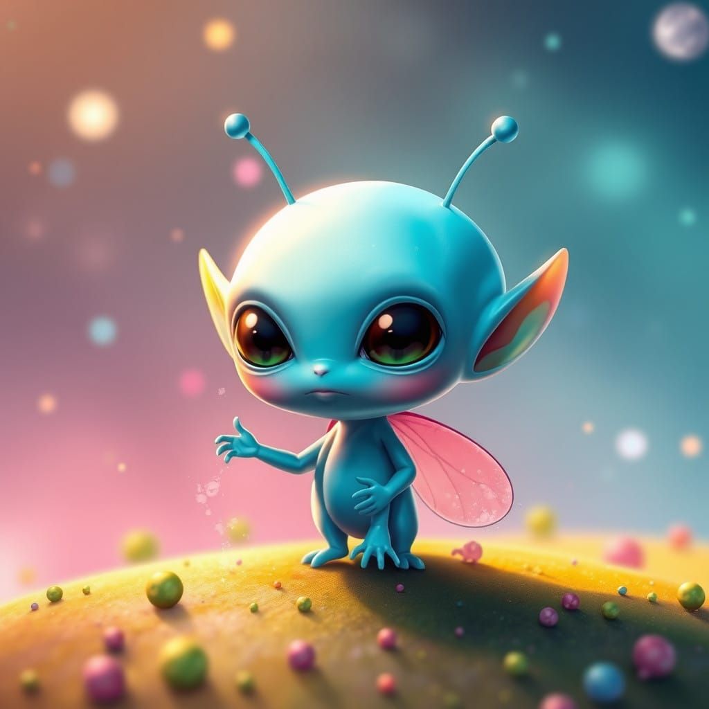 Whimsical 3-Eyed Alien in Vibrant Disney-Inspired Splash Art