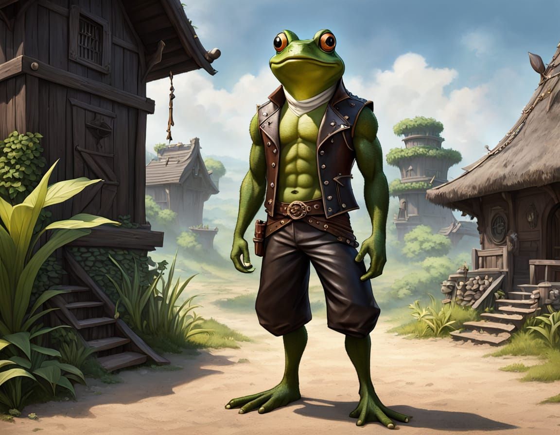 D&D Frog Man Character Portrait in Fantasy Style