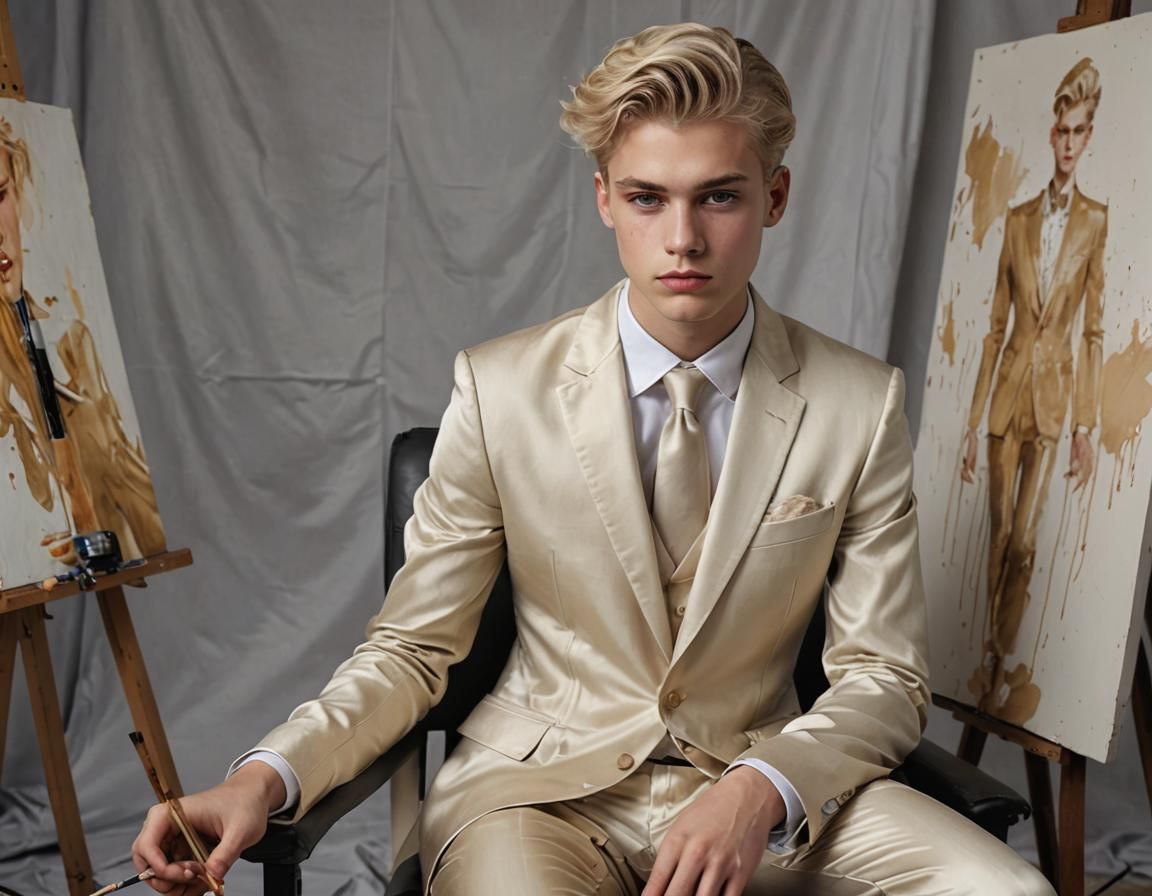 Portrait of Young Blond Man in Silk Suit