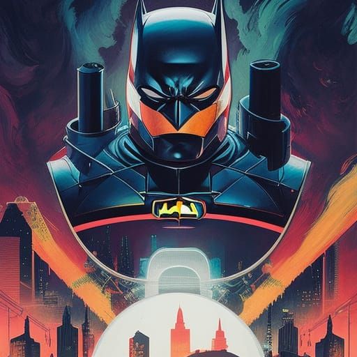 Photorealistic Batman as Acrylic Paint Pour