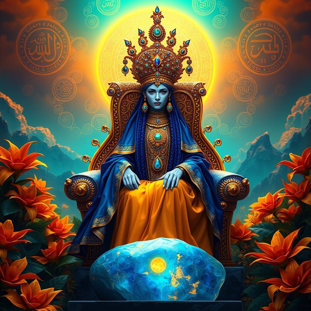 Regal Queen of Saba in Opulent, Ancient Fantasy Setting