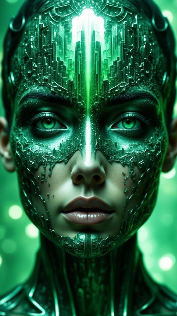 Futuristic Woman with Metallic Green Makeup