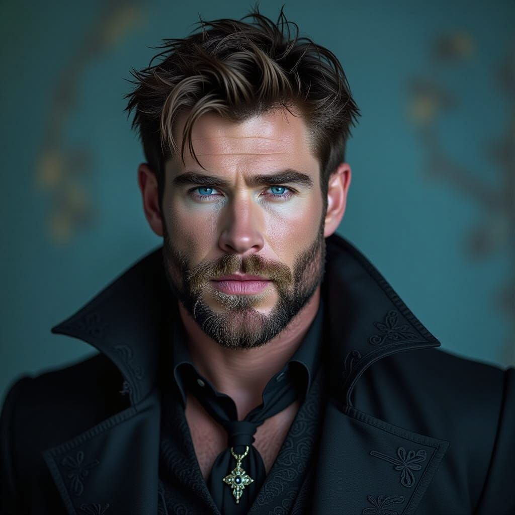 Gothic Vampire with Piercing Blue Eyes