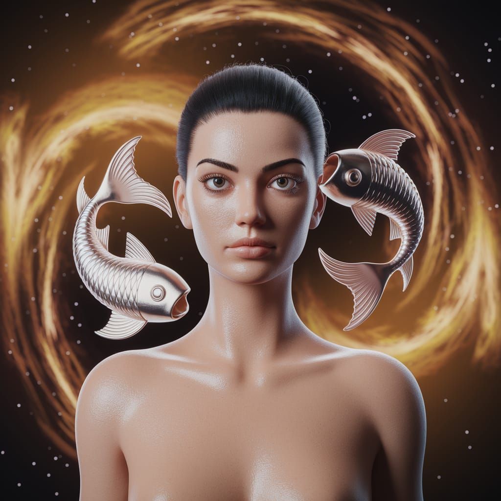 Ethereal Pisces Supermodel in Cosmic Nebula