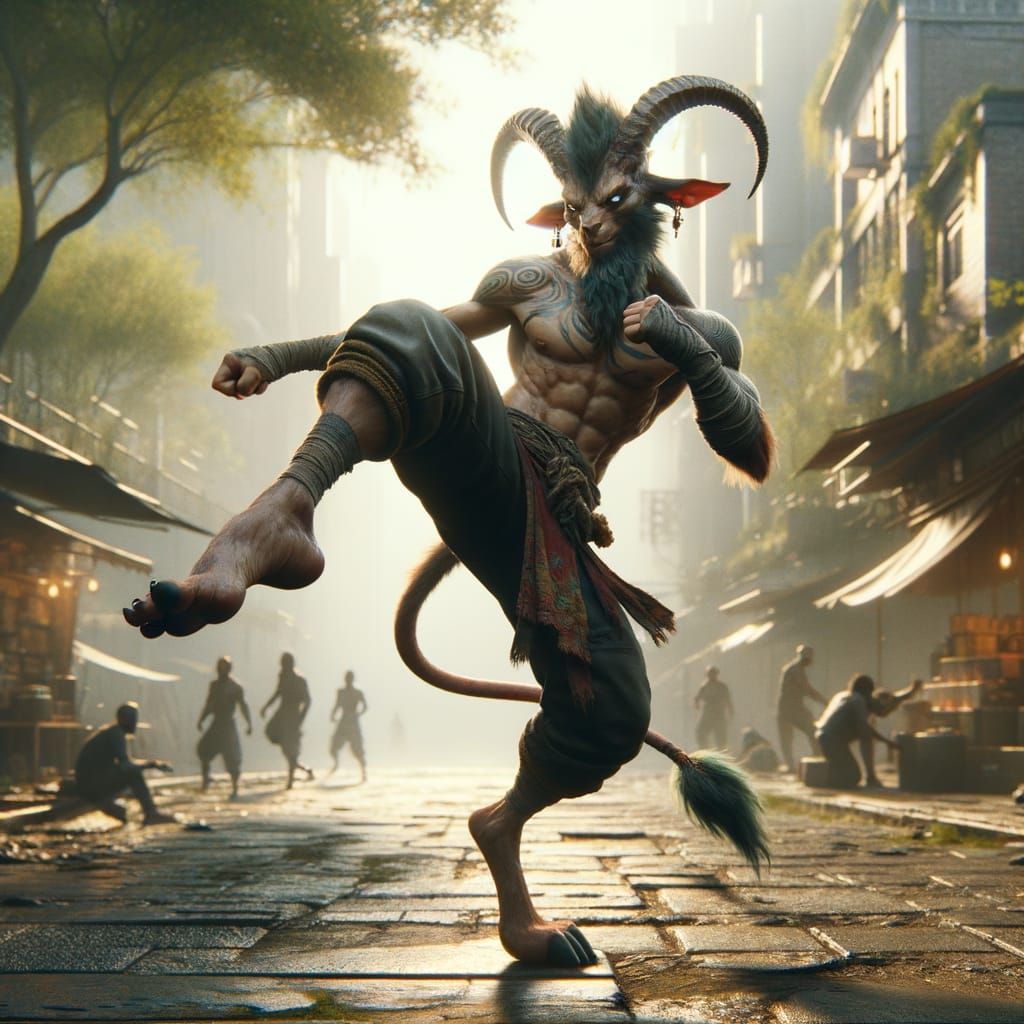 Satyr Street Brawler in Comic Book Style