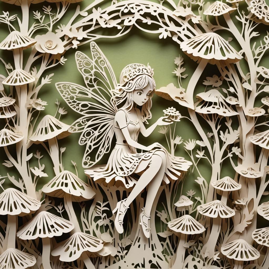 Kirigami Fairy on Mushroom