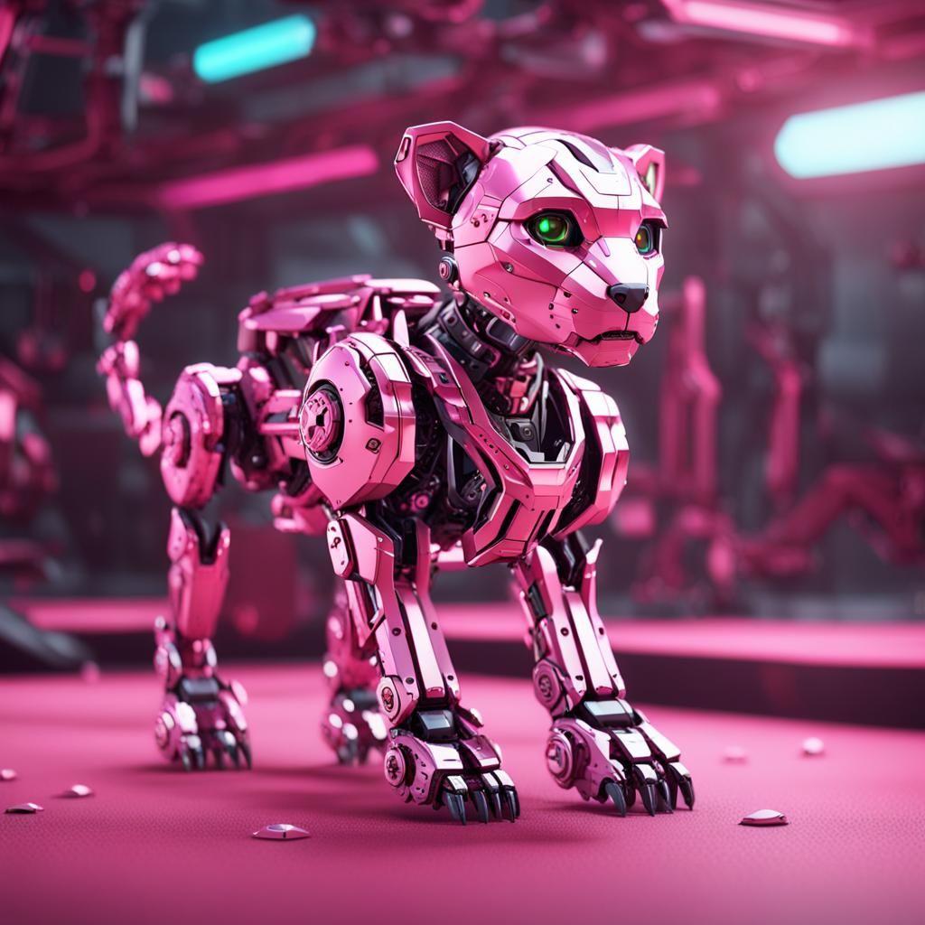 Futuristic Pink Cyborg Cheetah Puppy in 8K