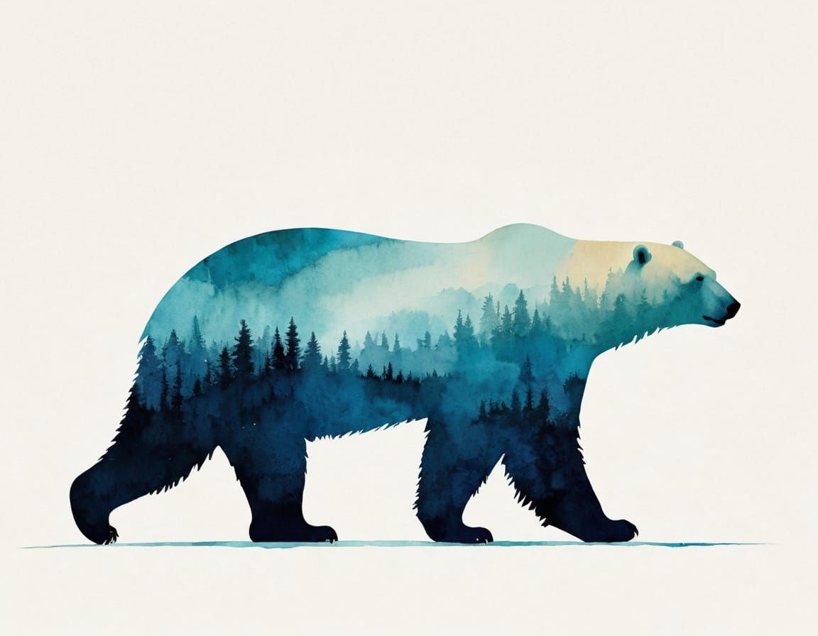 Minimalist Polar Bear Silhouette in Winter Scene