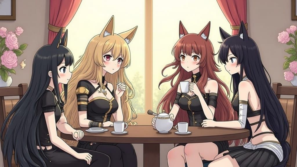 Anime Girl Band Relaxing with Tea