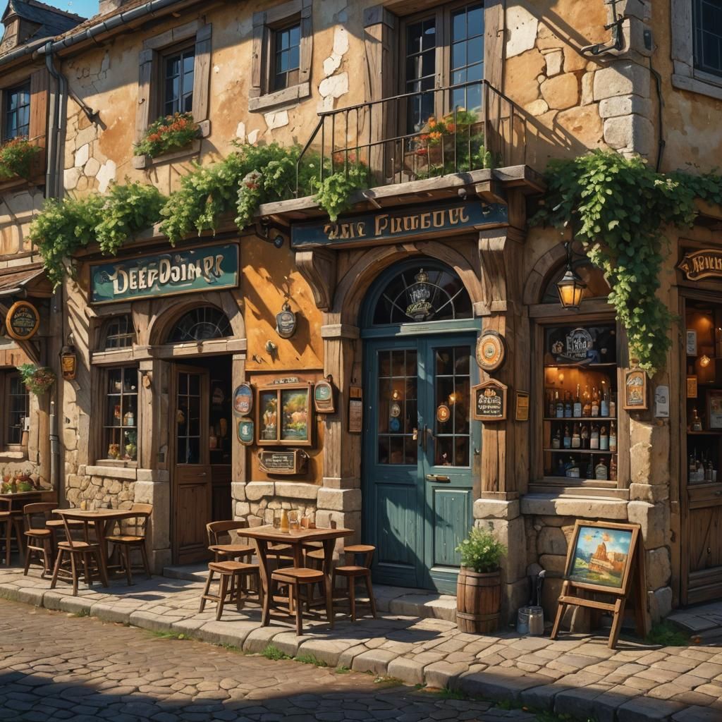 French Countryside Pub in 1420, Hyperrealistic Concept Art