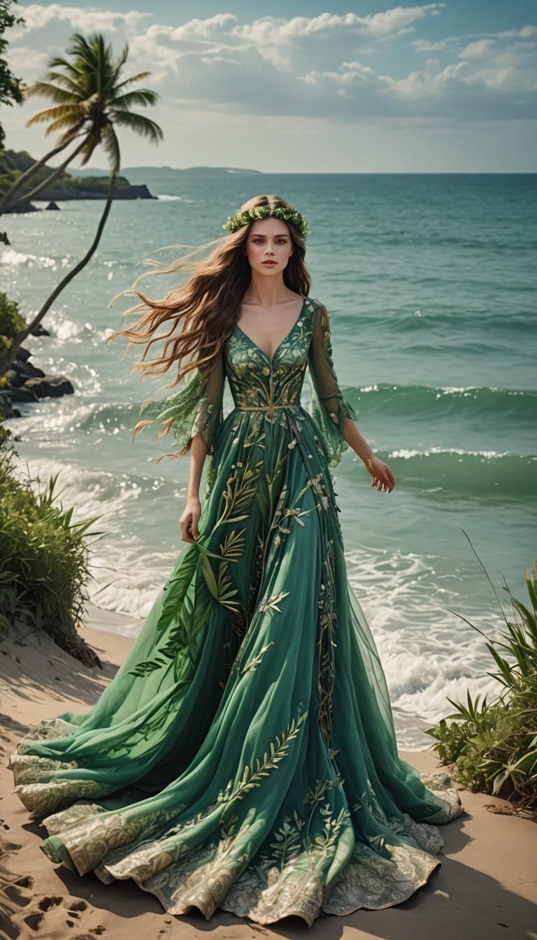 Fantasy Portrait of Woman with Green Hair