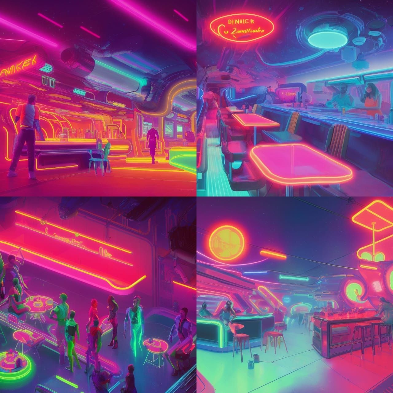 Cosmic Diner in Cyberpunk Candyland Space