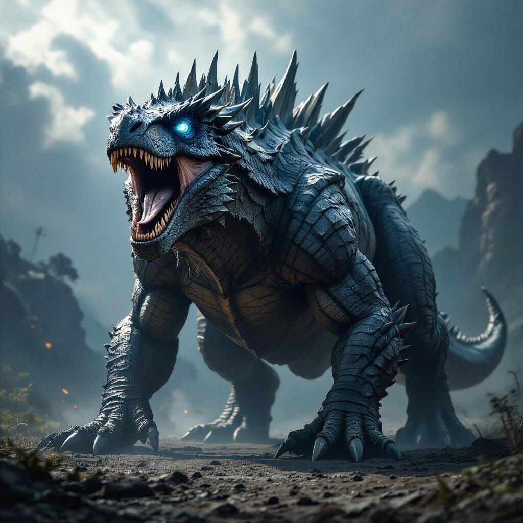 Torvexion: Majestic Dinosaur-Dragon Hybrid in Cinematic Port...